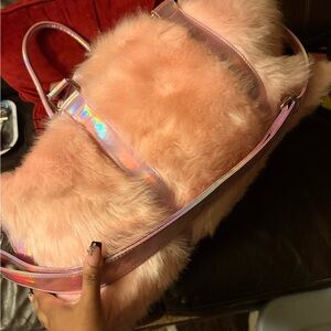 Dollskill shagadelic Pink Faux Fur Shoulder Bag with Holographic weekender bag